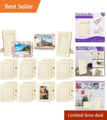 Versatile 20 Pack Wooden Picture Frames for DIY Projects - Rustic & Charming