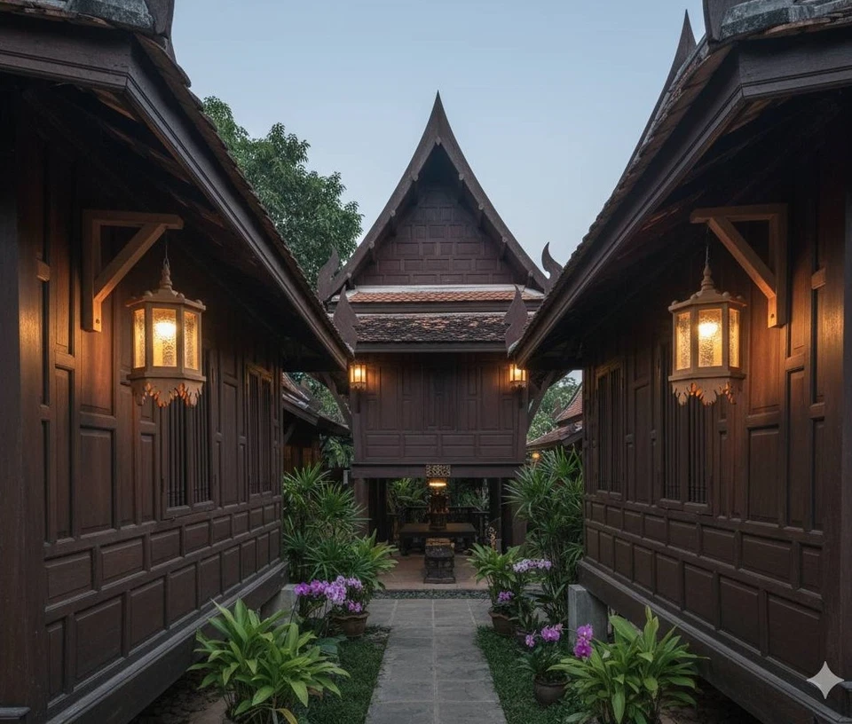 Винтажный тиковый деревянный настенный бра фонарь и тайский узор стекло тайский декор Lanna - Изображение 3 из 4