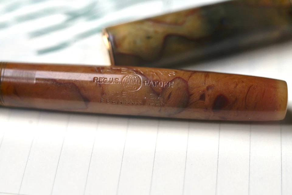 Waterman 大理石纹棕色/焦糖色 14K 金色长色调超级硬度(视频) — 第 3/4 张图片