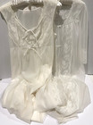 VTG Shadowline White Bridal Peignoir Lace Sheer Pearls Long Gown Robe Slippers — photo 4