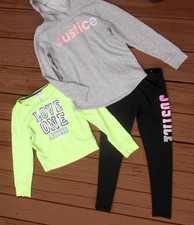 JUSTICE Leggings Hoodie  2 Sweatshirts 3 Pieces, Legging Sz 10 Sweatshirts sz 8