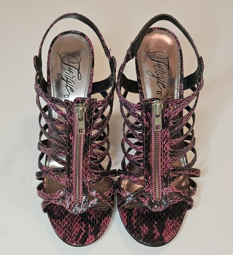 Fergie Jonas Women's Caged High Heels - Fuchsia Reptile Print - Size US 10M - Picture 3 of 17