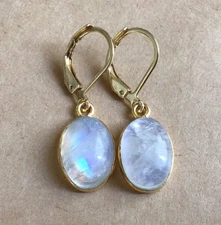 $220 NEW NATURAL MOONSTONE GOLD VERMEIL SUNDANCE CHARM EARRINGS ARTISAN JEWELRY