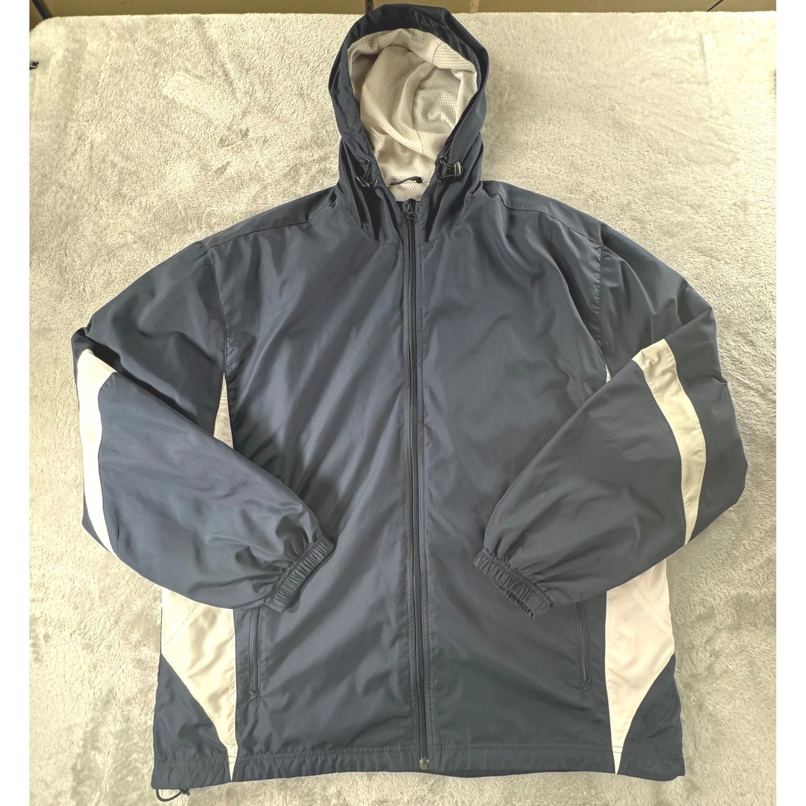 Eastbay Windbreaker Jacket Mens L Blue Hooded Full Zip Y2K Athletic Shell Coat