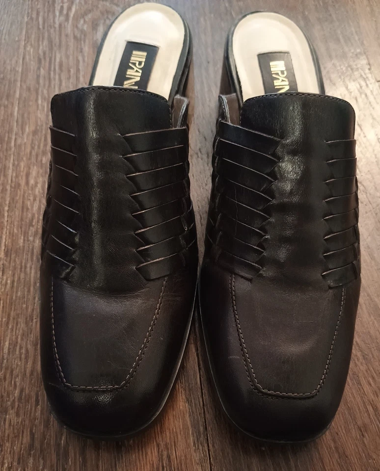 Zuecos de colección Ipanema Delta de cuero tejido negro tacones de 2" talla 8,5 Brasil usados en excelente estado Foto 4 de 4