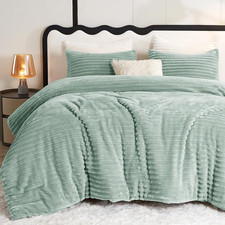 Fluffy Queen Comforter Set - Super Soft Faux Fur Sage Green Comforter Queen Size