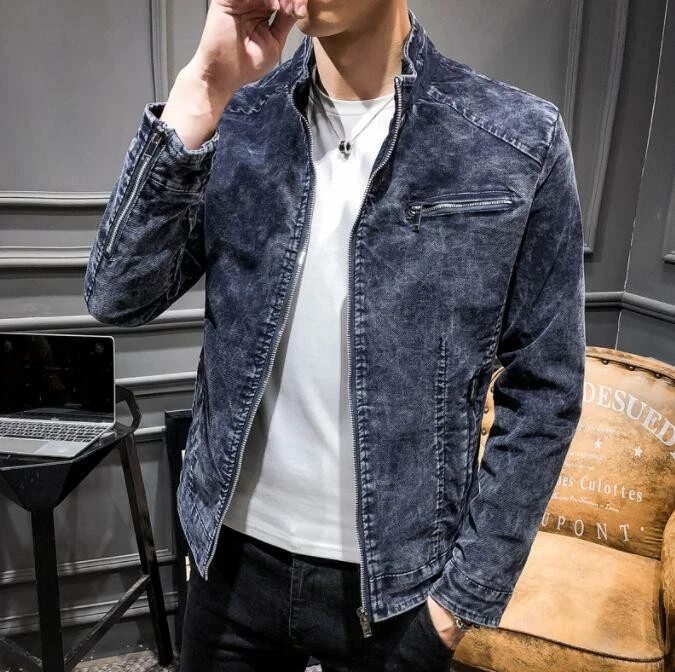 New Spring/ Fall Men's Denim Jacket Retro Casual Stand-Up Collar Jeans Coat