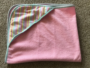 👼  BABY  hooded  bath towel ~ Pink @ striped hood