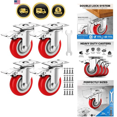 #ad 4 Inch Caster Wheels Heavy Duty Casters Set of 4 2200lbs Load Capacity Lockab... $52.79