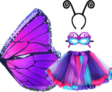 Fairy Butterfly-Wings Costumes for Girls Dress Up with Rainbow Tutu Mask Headban