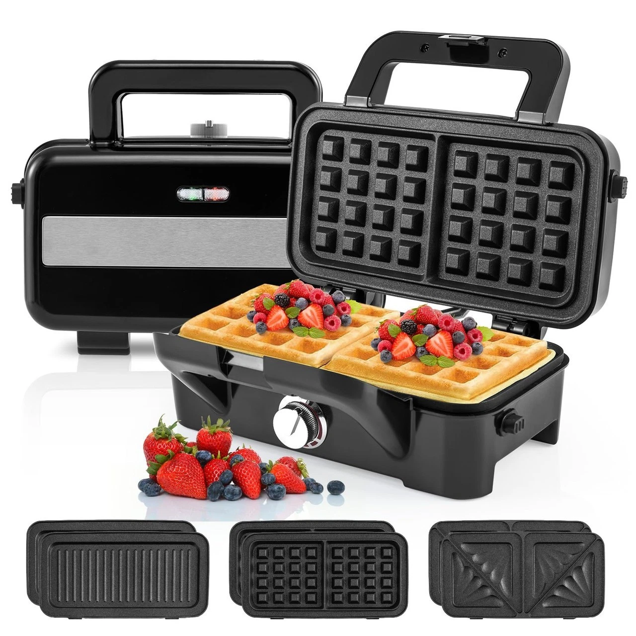 BECOMFORT 3 in 1 Waffle Maker, Sandwich Press w/3 Removable Non-stick Plates, In