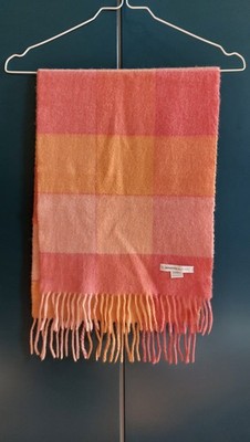 Johnstons of Elgin 100% Cashmere Scarf   Coral & Peach Check   30 x 145 cm