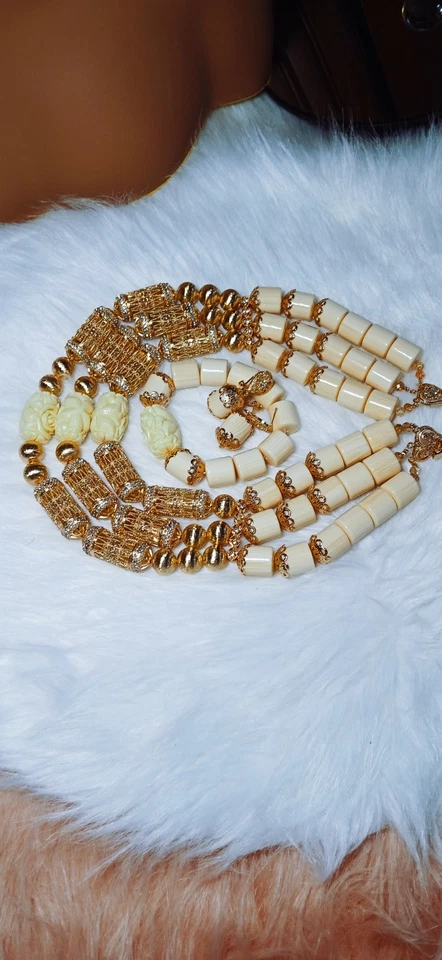 Auténtico conjunto de collares de cuentas de coral nigeriano para mujer joyería de boda Foto 2 de 3