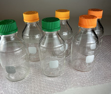 Lot of 6 PYREX 500 mL Round Media Storage Bottles, w/Screw Cap & Pour Ring