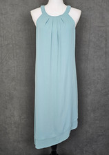 White House Black Market Dress Womens 10 Blue Flowy Chiffon Halter Maxi