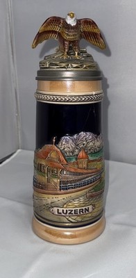 Lucerne Switzerland Luzern Ceramic Vtg Stein Mug W Germany Rare W Eagle
