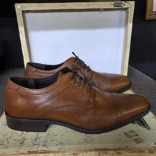 Johnston &Murphy Men's Size 15w  Harmon Cap Toe Oxford Brown Leather Dress Shoes