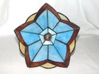 Vintage Tiffany Style SLAG GLASS Blue Geometric Leaded LAMP SHADE Only