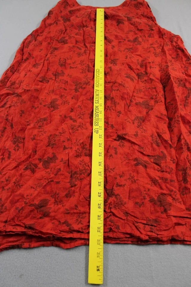 Vestido sin mangas de lino para mujer 1G rojo floral sin mangas lino bolsillos boho Foto 4 de 4