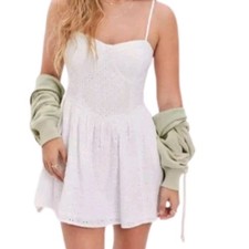 American Eagle White Dress M Eyelet Lace Corset Pockets Romantic Cottagecore