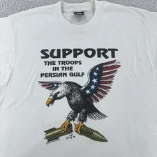 Vintage Support The Troops Shirt Mens L White Persian Gulf Eagle USA 90s 1991