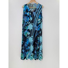 Danny and Nicole Womens 3X V Neck Sleeveless Floral Print Maxi Dress Blue