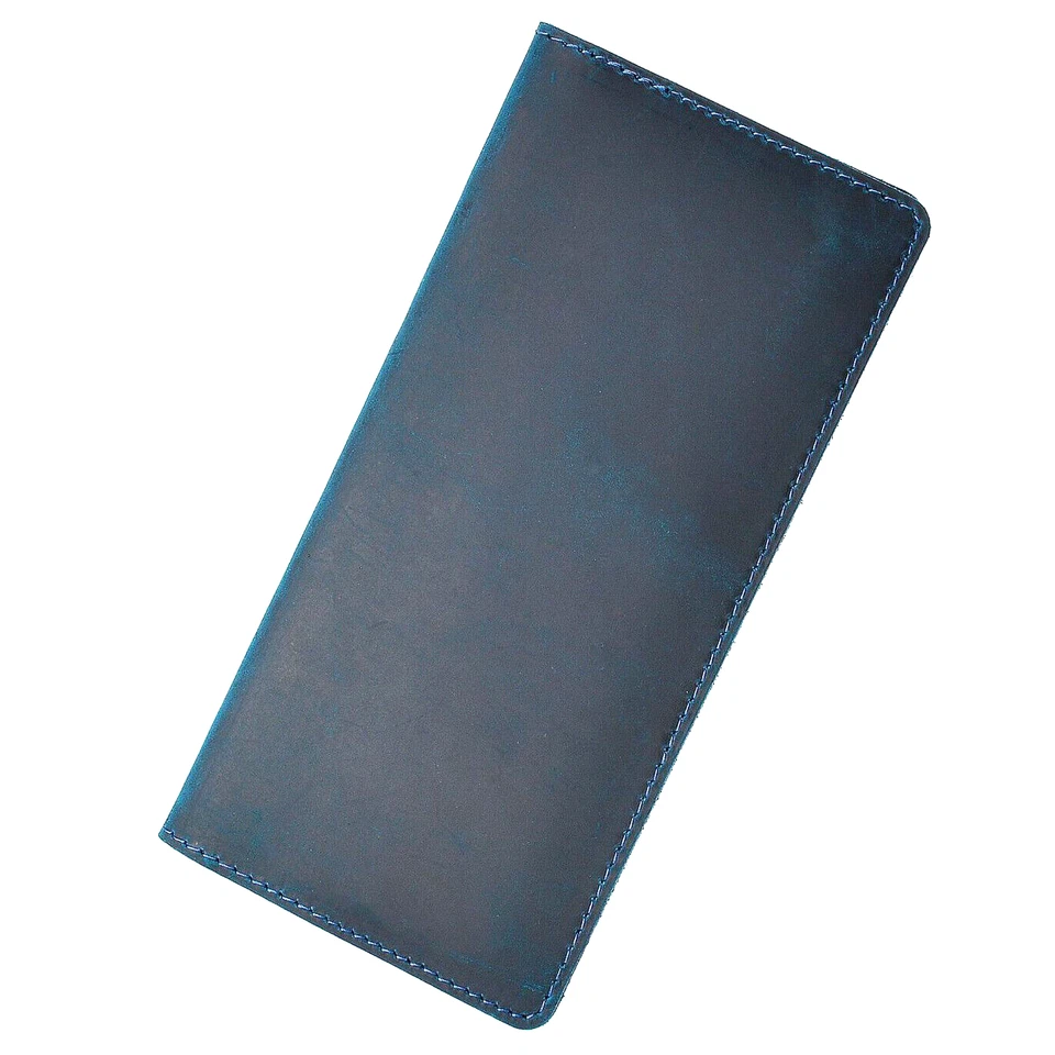 Cartera sin asas hecha a mano de cuero de búfalo genuino Rfid doble cartera larga unisex Foto 3 de 4