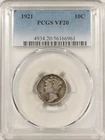 1921 MERCURY DIME - PCGS VF-20, NICE KEY-DATE!