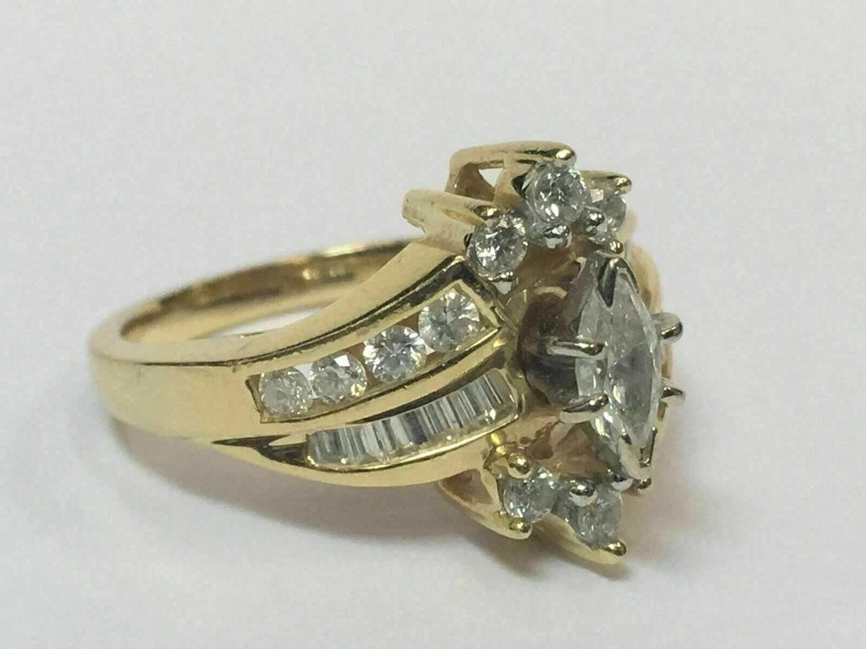 2Ct Marquise Cut Lab Created Diamond Cluster 14K Yellow Gold FN Engagement Ring - Image 2 of 4