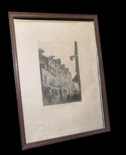 COUVEU (???) - La Rochelle / La Rue des Merciers in 1830. Signed Etching.