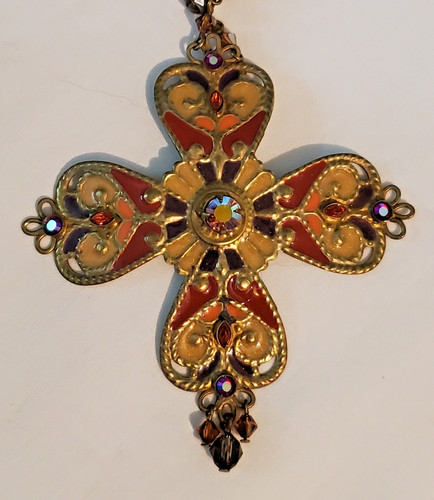 Fresh Flowers By Sorrelli Bronze TONE AB Crystals Enamel Floral Cross Necklace 