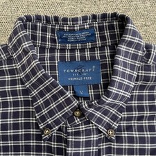 Vtg Towncraft Mens Shirt Large Plaid Wrinkle Free Long Sleeve Front Pocket Blue