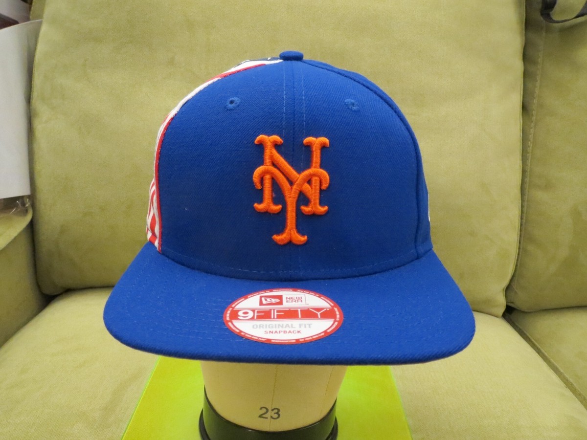 New Era NY Mets Blue Snapback Adjustable Hat, American Flag Side