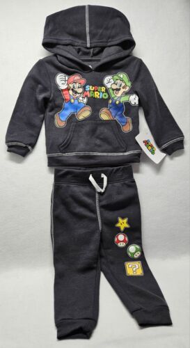 Super Mario Brothers Toddler Boys Ebony Hoodie & Jogger Pants Set Size 18M/New - Picture 1 of 7