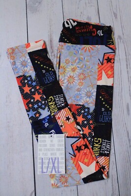 NWT LuLaRoe Kids' L/XL Americana FUN July 4th PATCHWORK Leggings UNICORN