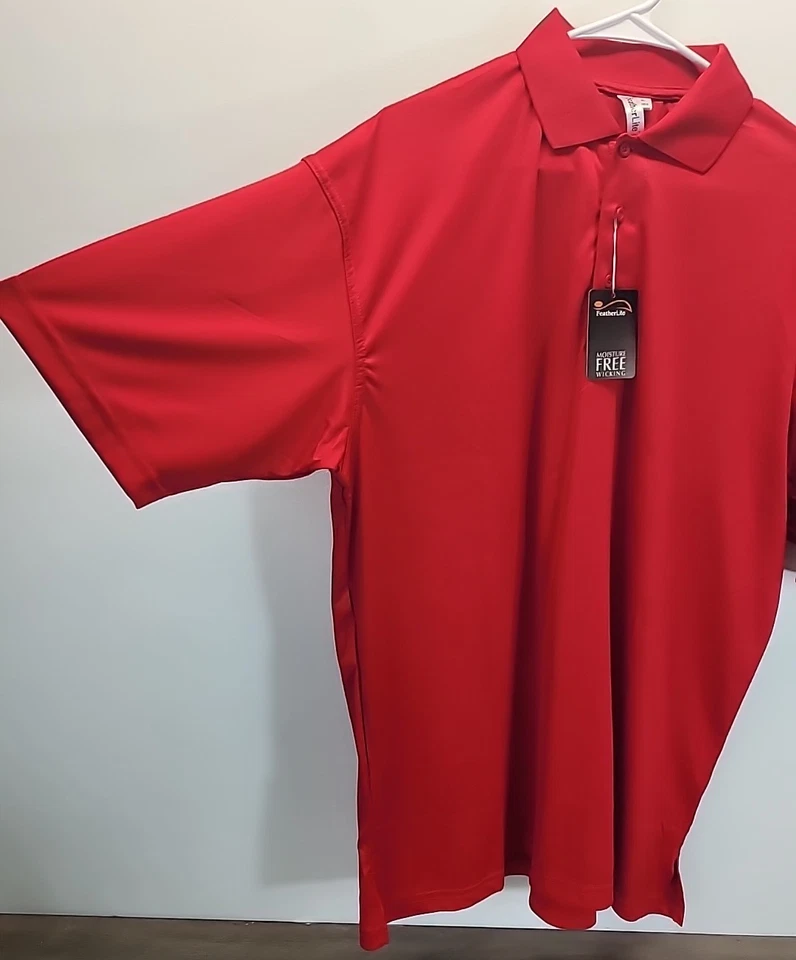 FeatherLite Men's XL Golf Polo Red Moisture Wick Mesh Sport Shirt New With Tags - Image 4 of 4