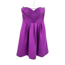 REBECCA TAYLOR Purple Textured Sweetheart Strapless Fit & Flare Mini Dress 4