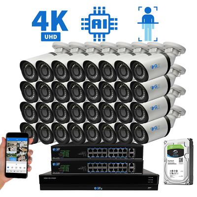 32 Channel 4K NVR 32 X 8MP PoE IP H.265+ AI Starlight Security Camera System