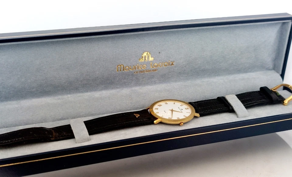 Vintage MAURICE LACROIX Quartz Swiss Made 34.3mm Watch Leather Band Original Box - Image 3 of 4