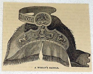 1882 small magazine engraving ~ A WOMAN'S SADDLE ~ Iceland