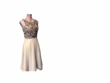 Monsoon Delilah Nude/gold Embellishd Bridesmaid Dress Size 12 Bnwt Hols