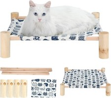 TUSATIY Cat Wooden Hammock Bed, Pine Wood, Elevated Pet Sleeping