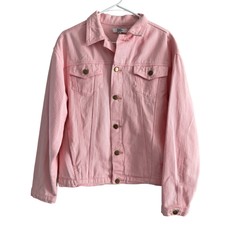 Elsie & Fred Pink Denim Jacket Artsy Embellished Elephant Back Patch Women’s M/l