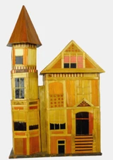 VTG. Marquetry Victorian Miniature Bamboo/Straw House Lined Trinket/Jewelry Box