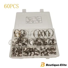 60pcs Hose Clamps Adjustable Steel Band Worm Clip Universal Fit New