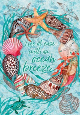 Starfish Wreath Ocean Breeze, Seashell Garden Flag 12''x18'' Custom Decor, 2 Sided