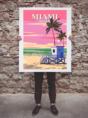 Miami Beach print poster wall art travel holiday honeymoon wedding gift present