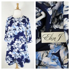 Eliza J Plus Size Navy Blue White Floral A Line Dress Size 14 NWT Formal Career