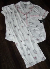 NWT Kate Spade Cream/Ivory DARLING DOGS PARTY Stretch Knit Pajama/Lounge Set S