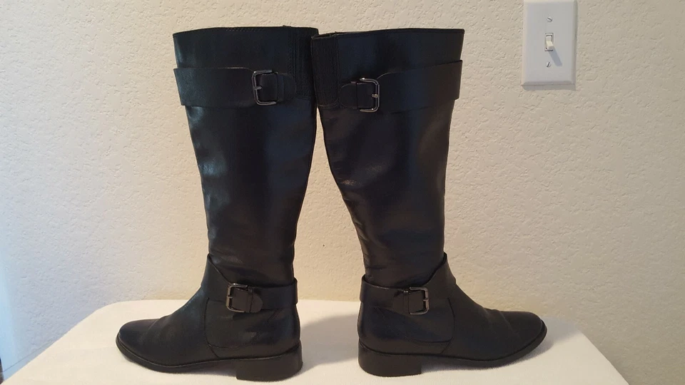 Botas de montar Ellen Tracy Baxter de cuero negro para mujer talla 6M Foto 3 de 4